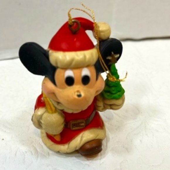 VTG Disney Santa Mickey Mouse w/Toy Sack & Tree Christmas Ornament 2.5" - Picture 1 of 9
